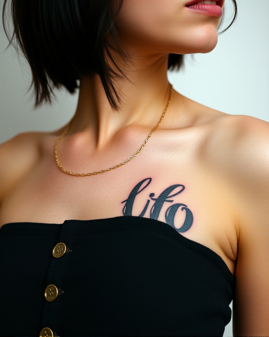 a woman with a tattoo on her chest