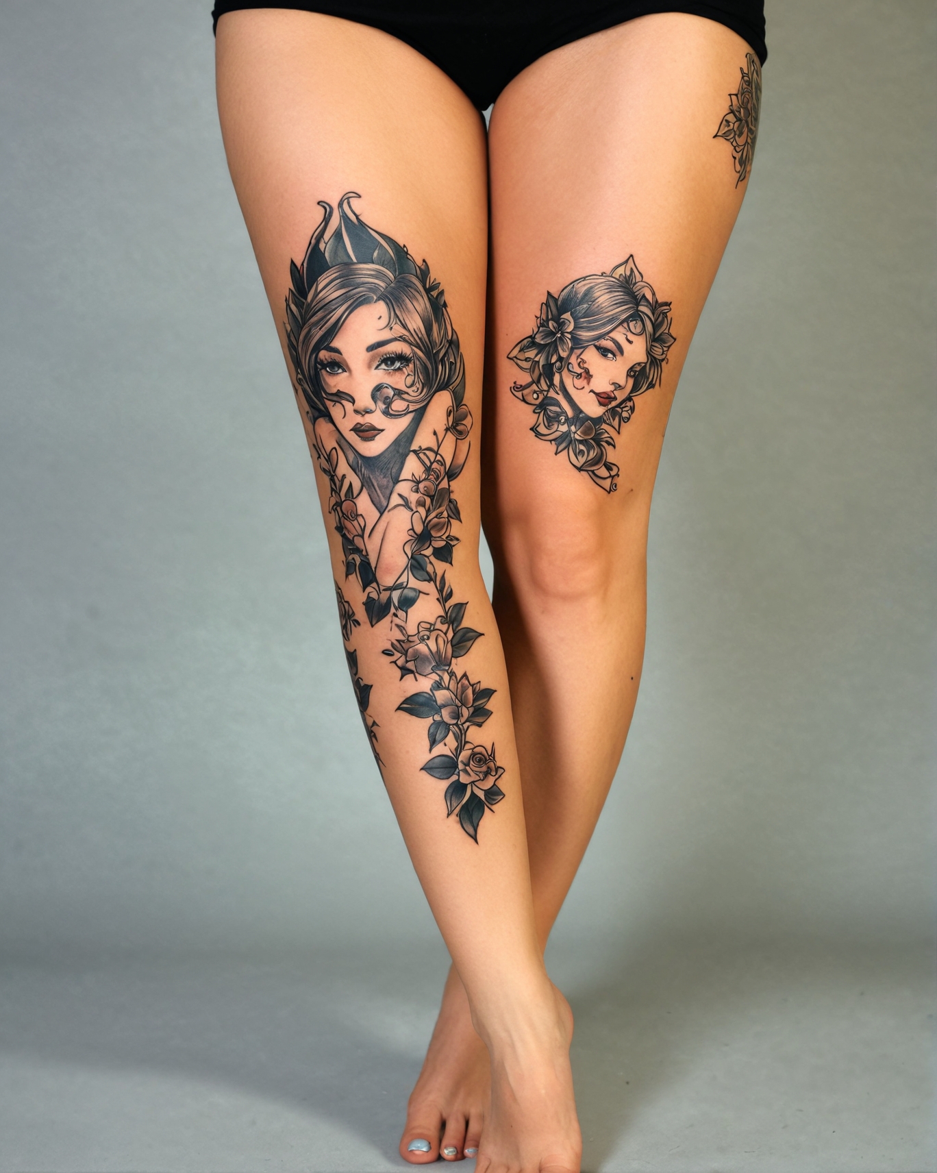 a pair of legs with tattoos