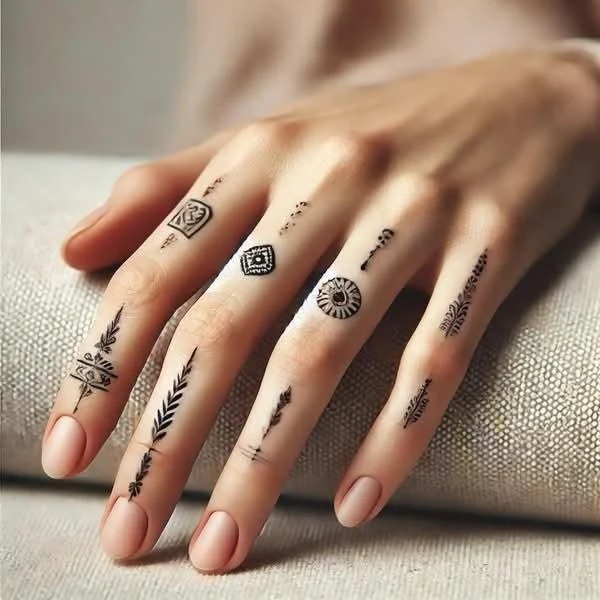 a close up of a hand with tattoos